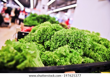 Different kinds of lettuce on sale at a shopping market grocery store.