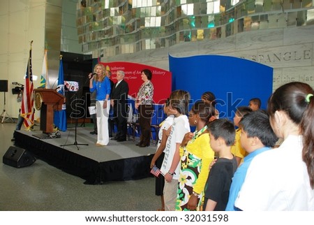 WASHINGTON,D.C. - JUNE 14: Jordan Shelton, Winner of National Anthem Singing Contest, sings National anthem on June 14, 2009 on Flag Day Ceremony at Museum of American History in Washington, D.C.