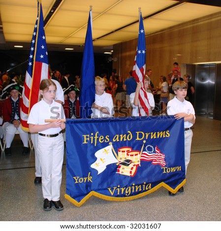 WASHINGTON,D.C. - JUNE 14:The Fifes and Drums of York Town in National Museum of American History on June 14, 2009 at Flag Day Ceremony.