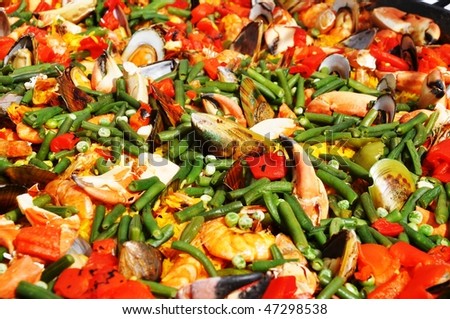 Mexican dish. Vegetables and sea products of a tasty dish of a Mexican cuisine.