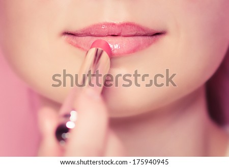Part Of Attractive Woman'S Face With Fashion Red Lips Make Up