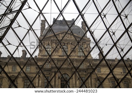 PARIS, FRANCE - DECEMBER 25, 2014: View of Louvre building in Louvre Museum. Louvre Museum is one of the largest and most visited museums worldwide.