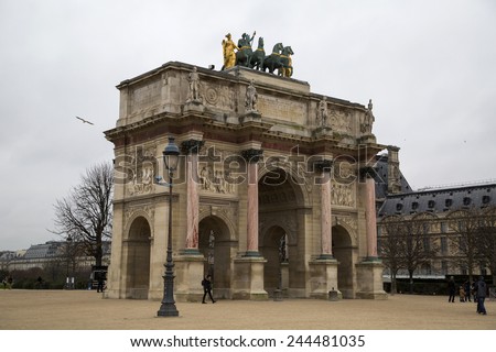 PARIS, FRANCE - DECEMBER 25, 2014: View of Louvre building in Louvre Museum. Louvre Museum is one of the largest and most visited museums worldwide.