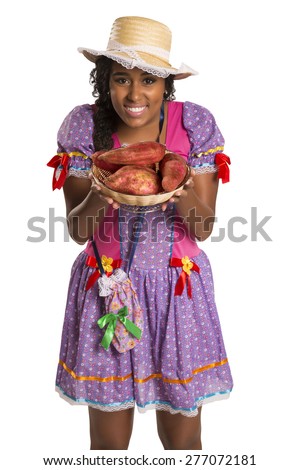 Girl wearing generic caipira clothes as in every Festa Junina or Country Festivals in Brazil