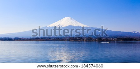 Beautiful Fuji mountain with clear blue sky from Lake Kawaguchiko, Japan