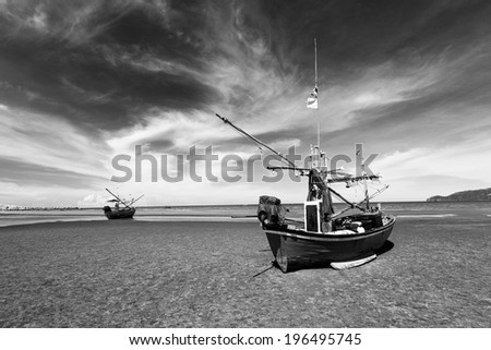 Dramatic black and white of Thai Fisherman boat