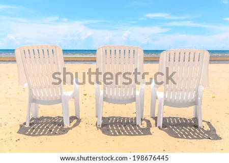 Sun chairs seen on a beach in Dolphin Bay and the area of Sam Roi Yod which is one of Thailand most relaxed destinations
