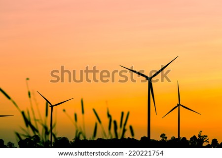 Art silhouette wind turbine generator in Thailand.