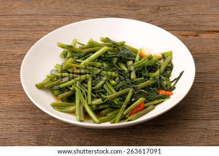 Quick fried water spinach with chili and soy sauce.