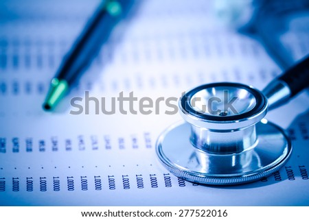 Medical concept. Stethoscope on medical record.