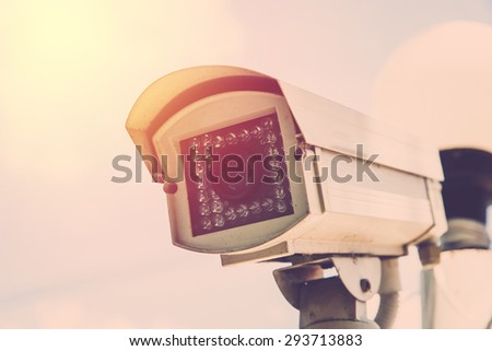 CCTV camera close up. Vintage filter.
