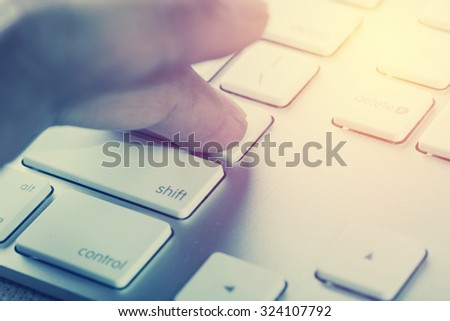 Hand press ENTER to computer keyboard. Vintage filter