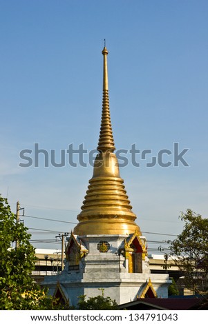 BANGKOK APRIL 1: Golden pagoda on blue sky background at Wat Don Muerng on April 1,2013 in Bangkok.