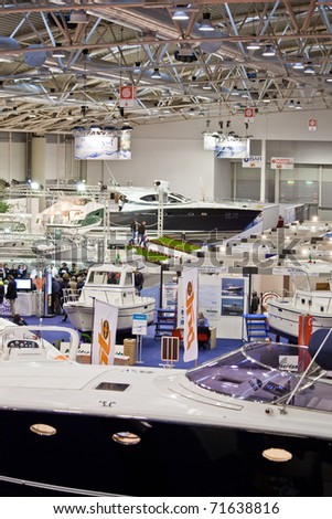 ROME, ITALY - FEBRUARY 19: Big Blue Rome Sea Expo - Boat Show -  In this picture the Hall of yachts over 50 feets - February 19, 2011 in Rome.