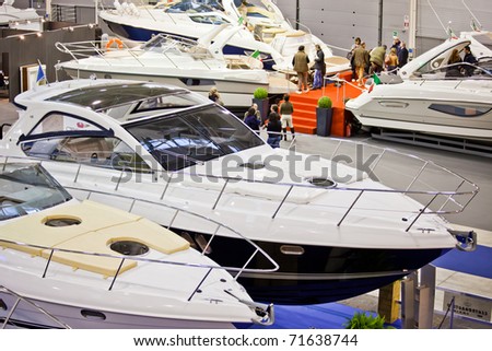 ROME, ITALY - FEBRUARY 19: Big Blue Rome Sea Expo - Boat Show -  In this picture the stand of Cranchi exposing luxury motor boats over 38 feets - February 19, 2011 in Rome.