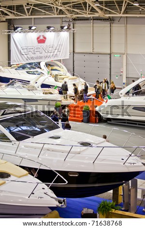 ROME, ITALY - FEBRUARY 19: Big Blue Rome Sea Expo - Boat Show -  In this picture the stand of Cranchi exposing luxury motor boats over 38 feets - February 19, 2011 in Rome.