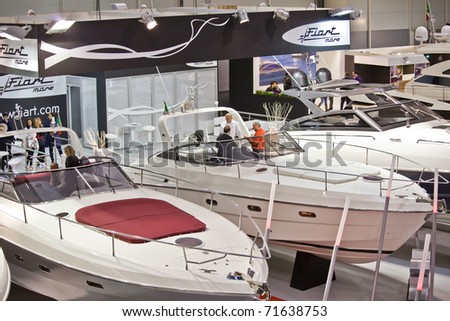ROME, ITALY - FEBRUARY 19: Big Blue Rome Sea Expo - Boat Show -  In this picture the stand of Fiart Mare exposing some elegant new models - February 19, 2011 in Rome.