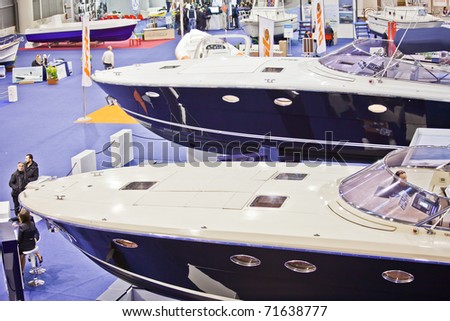 ROME, ITALY - FEBRUARY 19: Big Blue Rome Sea Expo - Boat Show -  In this picture luxury yachts exposed at the show - February 19, 2011 in Rome.