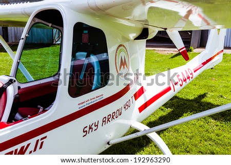 SUTRI, LAZIO, ITALY - APRIL 6, 2014:  Sky Arrow 450T/TS ultralight airplane, at La Valicella airfield. The Sky Arrow 450T/TS is an out-standing personal aircraft designed in Italy.