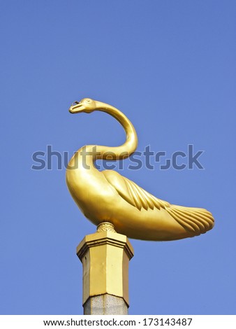 decoration on top of pillar by golden goose at Kanlayanmith temple, Bangkok, Thailand