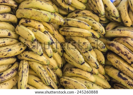background of a hand of bananas stack on stall in street market, Delhi, India