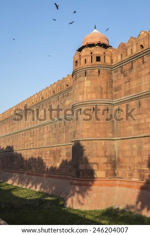 architecture of outer wall in Red Fort (Lal Qila) Delhi - World Heritage site, Delhi, India
