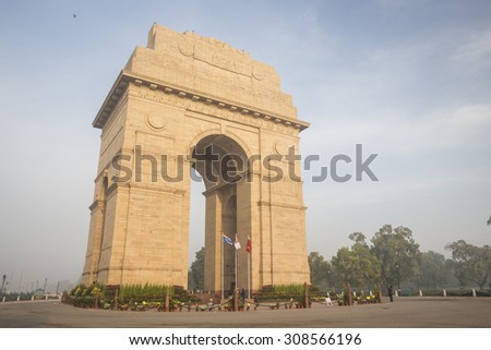 DELHI INDIA - mar 13 :  morning time at india gate in rajpath, india gate is war memorial of first world war on march, 13, 2015, india