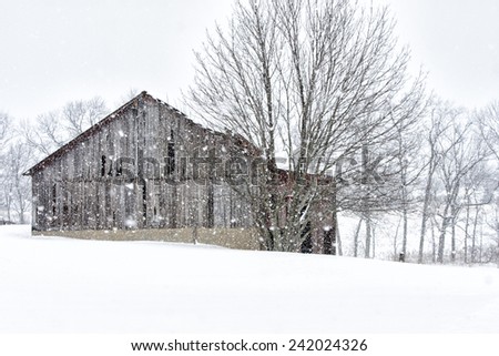 Old Barn in Winter Snow