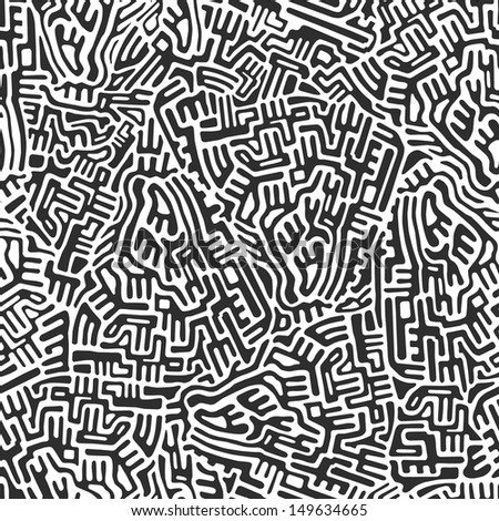 Labyrinth abstract seamless pattern in gray color on white background
