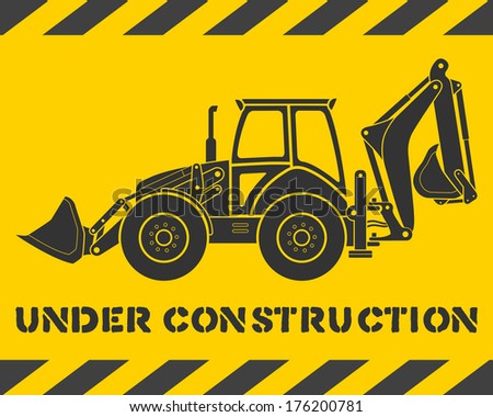 Yellow under construction pattern with gray excavator silhouette Yellow under construction pattern with gray excavator silhouette