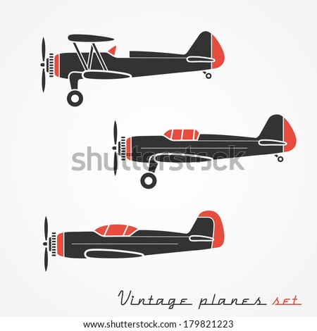 Set of three retro planes gray silhouettes on white background Set of three retro planes gray silhouettes on white background