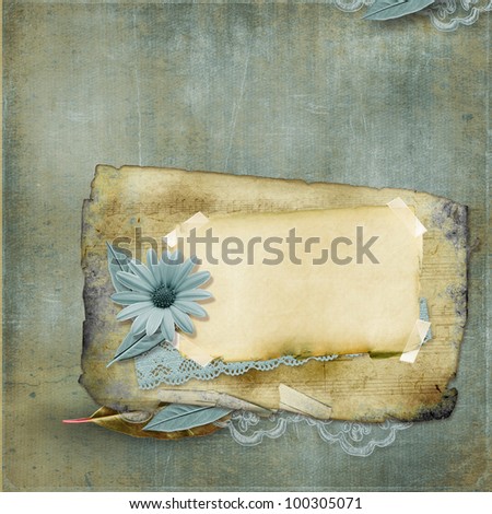 Vintage background with old card and flower