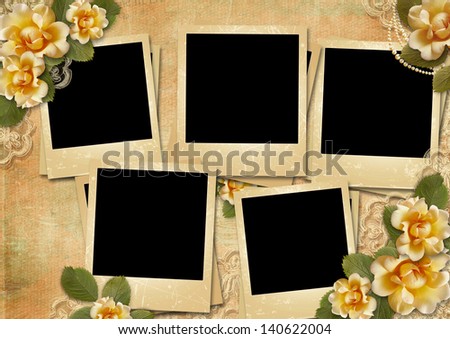 Vintage gorgeous background with a polaroid-frames and a roses