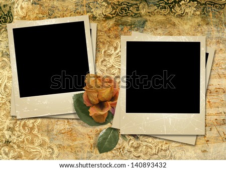Grunge gorgeous background with a polaroid-frames and a rose