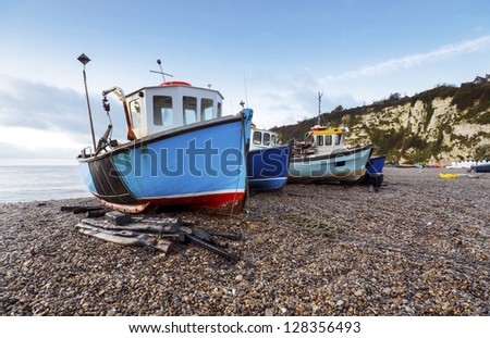 Fishing Boats on the beach at Beer on the Jurassic Coast in Devon