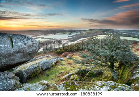 A frosty March sunrise at Helman Tor in Cornwall
