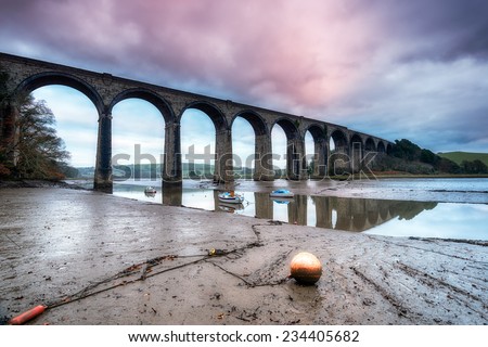 A railway viaduct crossing the quay at St Germans in Cornwall
