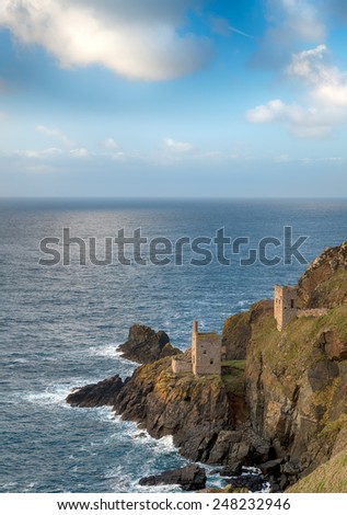 The Crowns, ruins of old tin mines perched on steep cliffs at Bottallack in the far west of Cornwall