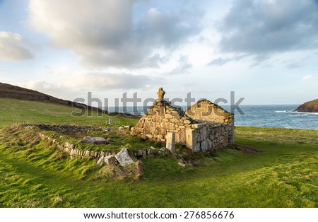 The ruins of St Helen\'s Oratory on Cape Cornwall near Land\'s End, an ancient chapel dating back to Roman times