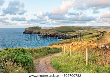 The South West Coast Path from Trevan Point looking out to Port Isaac on the north coast of Cornwall