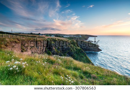 Sunset from cliffs above Port Gaverne and looking out to Port Isaac