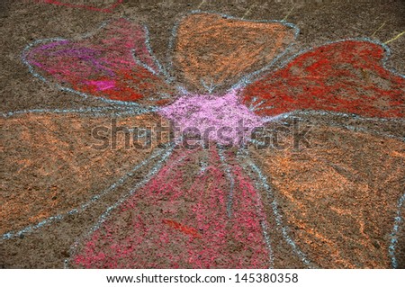 Colorful flower pavement chalk drawing