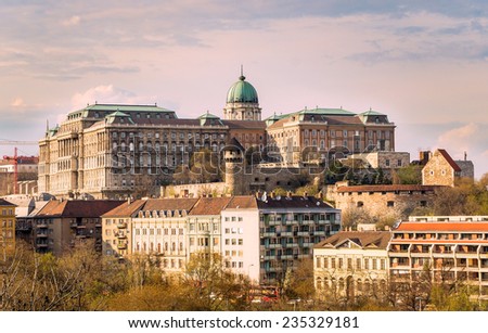 View of Buda side of Budapest with Buda Castle and Szechenyi National Library