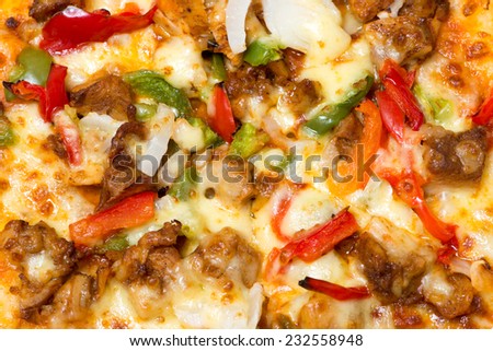 Tasty pizza with vegetables, chicken