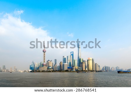 SHANGHAI?China-January 1,2015:panoramic view of shanghai skyline with huangpu river