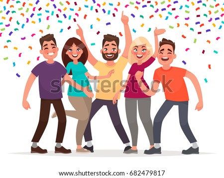Happy people celebrate an important event. Joyful emotions. Vector illustration in cartoon style