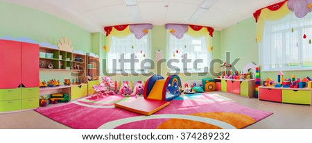 A large game room in the kindergarten.