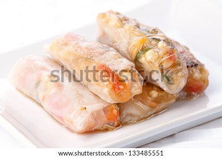 Vietnamese rice paper Spring Rolls with prawns, pork and bean sprouts