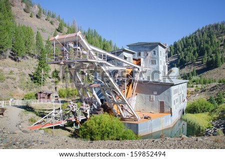Vintage gold dredge on the Yankee Fork of the Salmon River in Challis National Forest, Idaho.