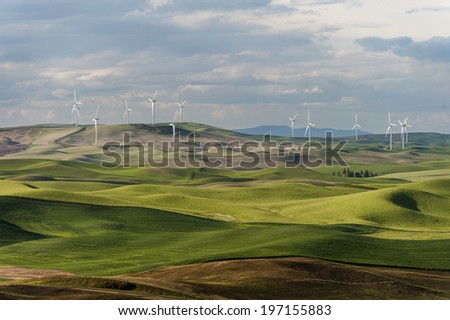 Steptoe Butte Wind Turbines. Wind turbines seen from the Steptoe Butte State Park lookout. One of the largest wind farms in the country. Seen in the Palouse area of Eastern Washington state, USA.